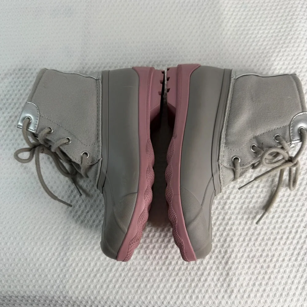 Sperry Port Boot Girls Grey Pink Silver Duck Boots Rain Boots Kids Girls Size 2M